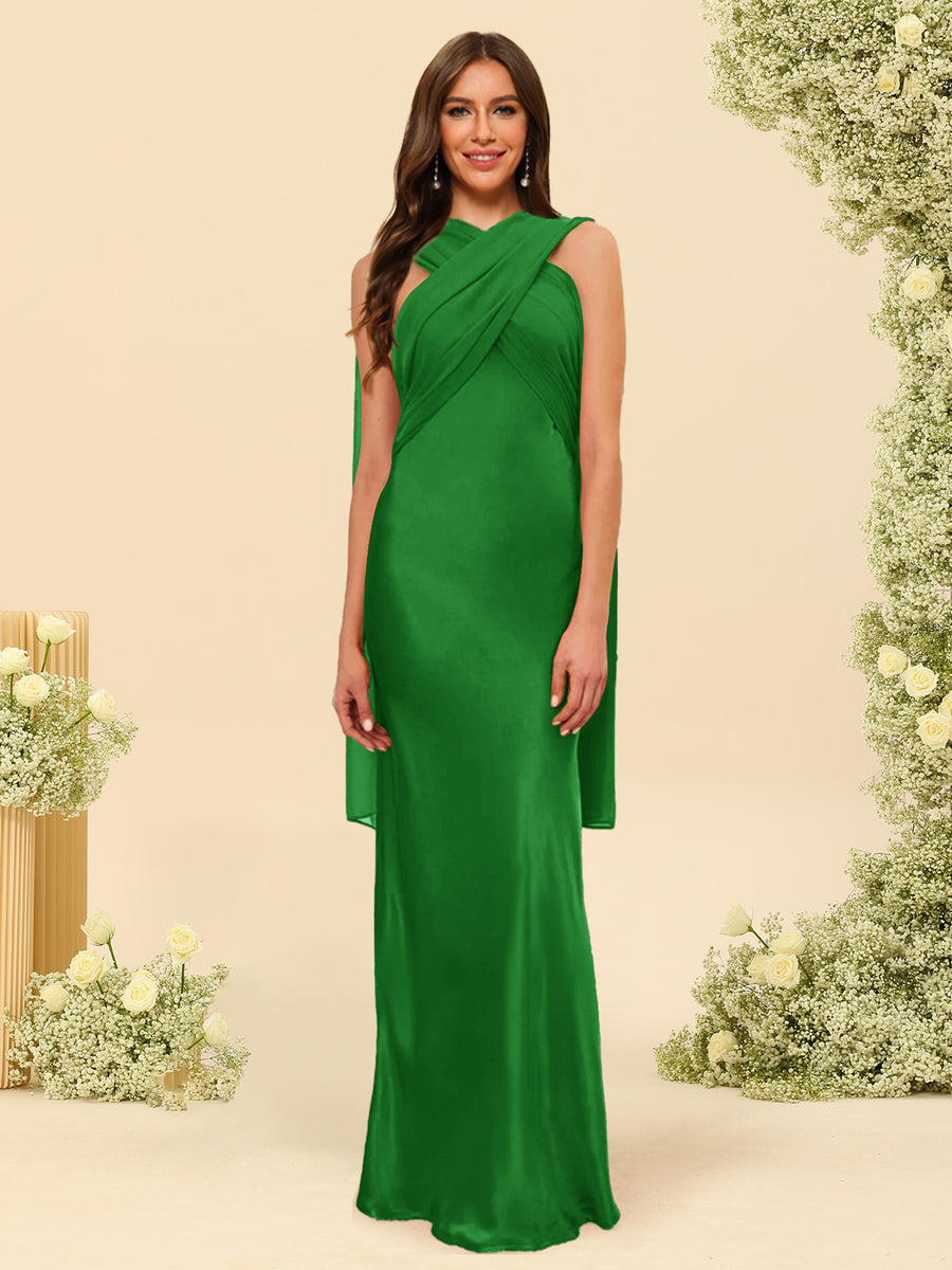 Sheath/Column Halter Sleeveless Floor-Length Lace-Up Bridesmaid Dresses