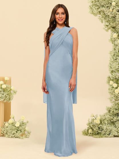 Sheath/Column Halter Sleeveless Floor-Length Lace-Up Bridesmaid Dresses