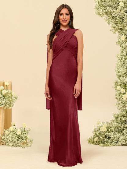 Sheath/Column Halter Sleeveless Floor-Length Lace-Up Bridesmaid Dresses