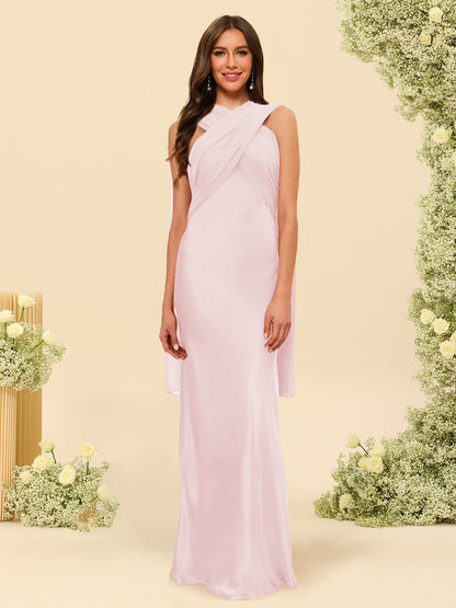 Sheath/Column Halter Sleeveless Floor-Length Lace-Up Bridesmaid Dresses
