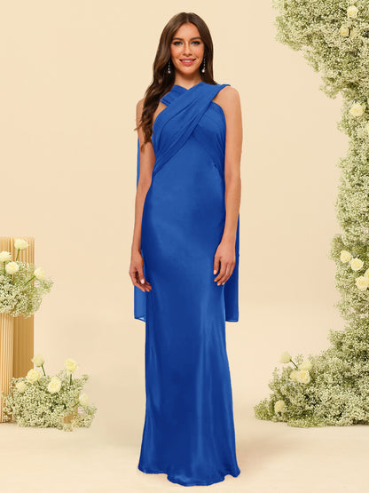 Sheath/Column Halter Sleeveless Floor-Length Lace-Up Bridesmaid Dresses