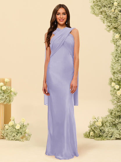 Sheath/Column Halter Sleeveless Floor-Length Lace-Up Bridesmaid Dresses