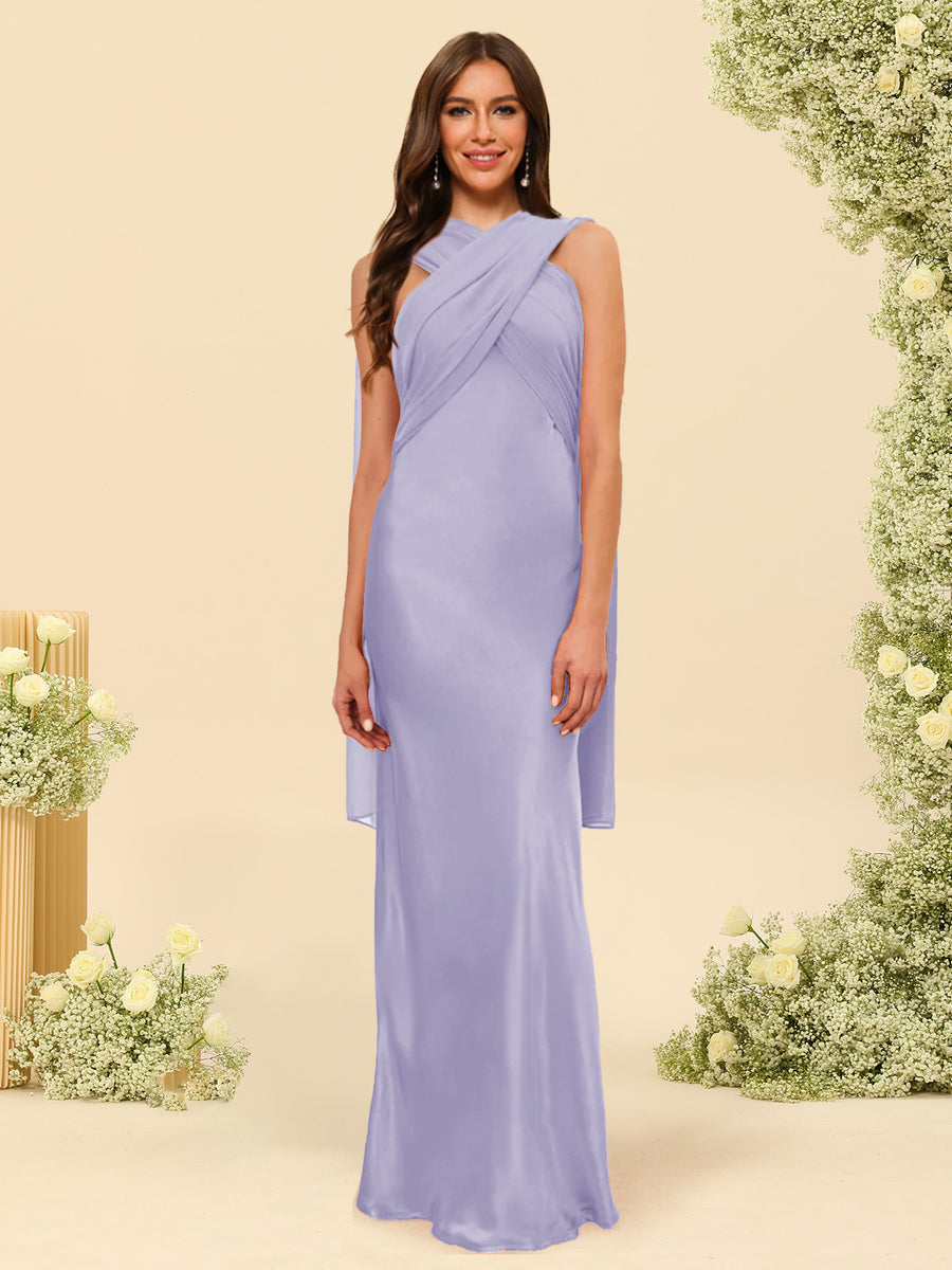 Sheath/Column Halter Sleeveless Floor-Length Lace-Up Bridesmaid Dresses