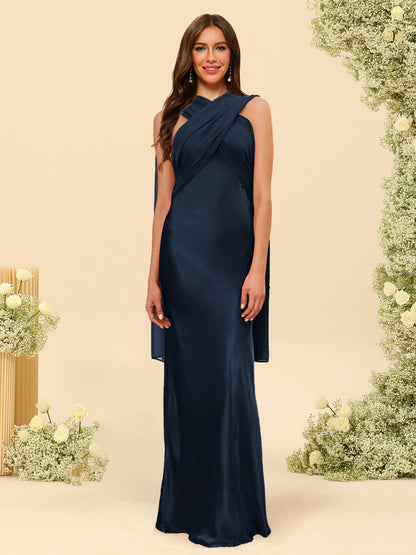 Sheath/Column Halter Sleeveless Floor-Length Lace-Up Bridesmaid Dresses
