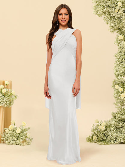 Sheath/Column Halter Sleeveless Floor-Length Lace-Up Bridesmaid Dresses