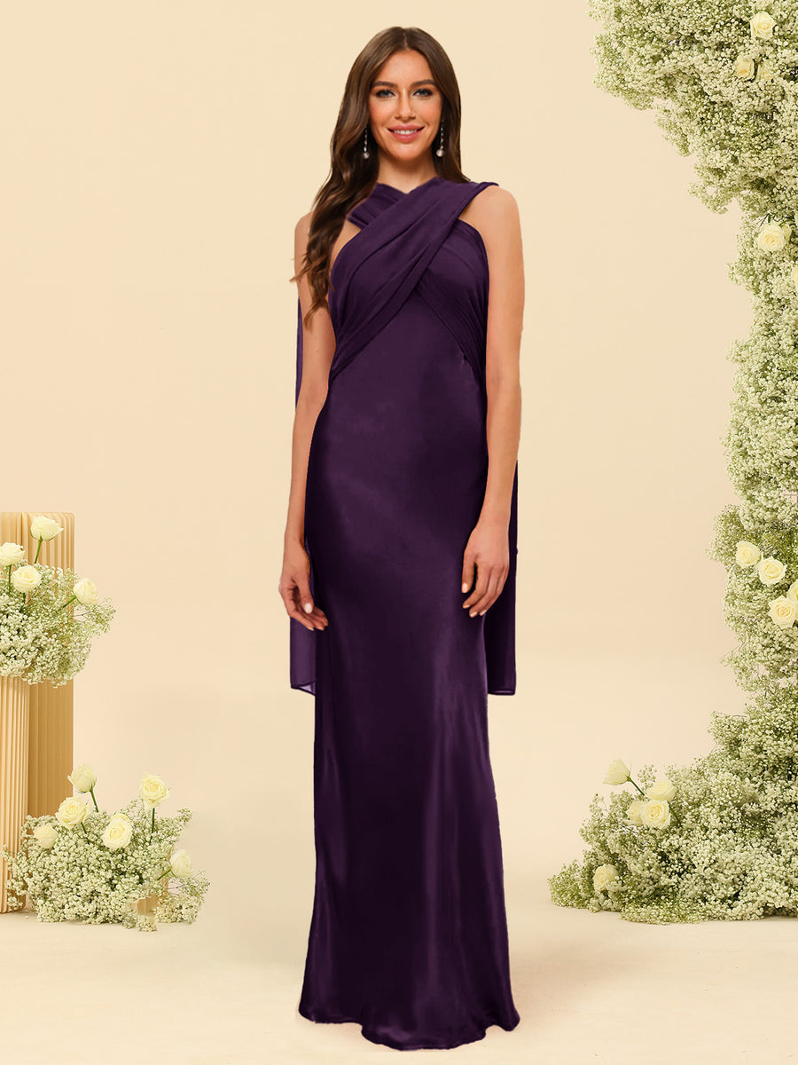 Sheath/Column Halter Sleeveless Floor-Length Lace-Up Bridesmaid Dresses