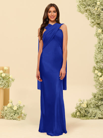 Sheath/Column Halter Sleeveless Floor-Length Lace-Up Bridesmaid Dresses