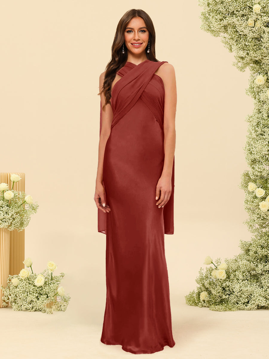 Sheath/Column Halter Sleeveless Floor-Length Lace-Up Bridesmaid Dresses
