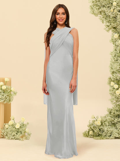 Sheath/Column Halter Sleeveless Floor-Length Lace-Up Bridesmaid Dresses