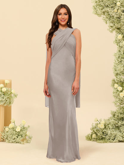 Sheath/Column Halter Sleeveless Floor-Length Lace-Up Bridesmaid Dresses