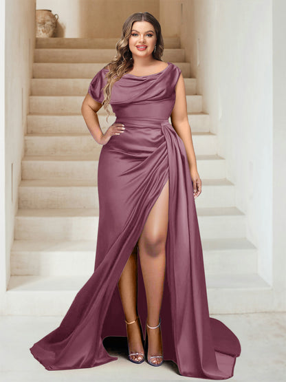 Trumpet/Mermaid Off-the-Shoulder Sweep Train Bridesmaid Dresses with Split Side & Ruffles