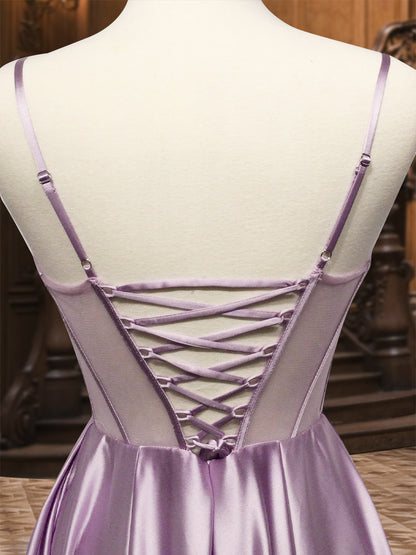 A-Line/Princess Cowl Neck Sleeveless Pleated Evening Dresses with Split Side & Rhinestone