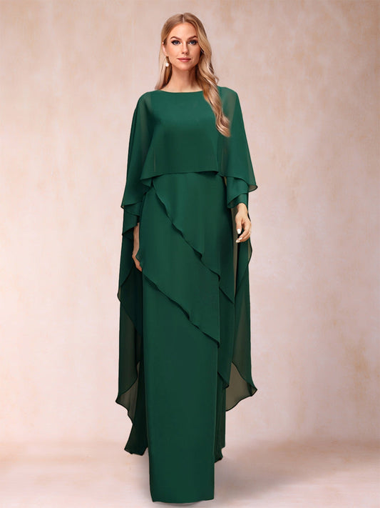 A-Line/Princess One Piece Scoop Floor-Length Chiffon Mother of the Bride Dresses with Ruffles