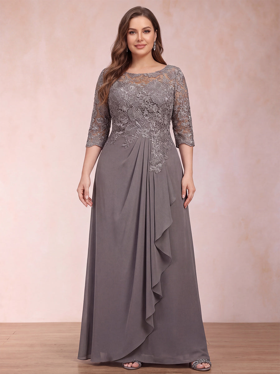 A-Line/Princess Scoop 3/4 Sleeves Plus size Mother of the Bride Dresses with Ruffles & Appliques