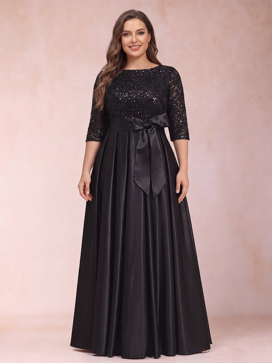 A-Line/Princess Scoop Half Sleeves Plus Size Mother of the Bride Dresses with Appliques & Bow