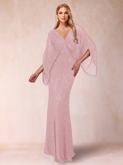 Sheath/Column V-Neck Floor-Length Ruched Mother of the Bride Dresses