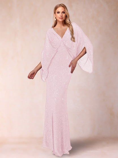 Sheath/Column V-Neck Floor-Length Ruched Mother of the Bride Dresses