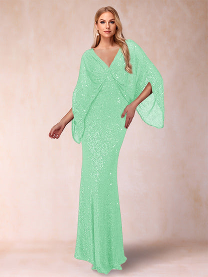 Sheath/Column V-Neck Floor-Length Ruched Mother of the Bride Dresses