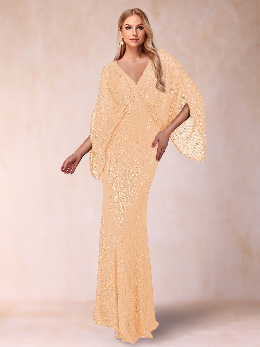 Sheath/Column V-Neck Floor-Length Ruched Mother of the Bride Dresses