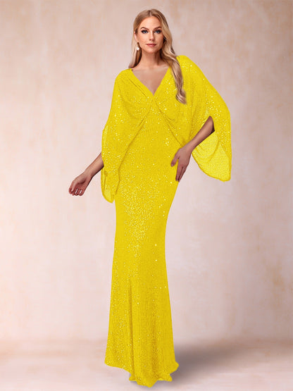 Sheath/Column V-Neck Floor-Length Ruched Mother of the Bride Dresses