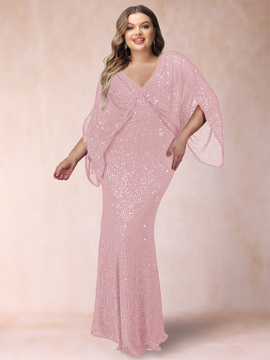 Sheath/Column V-Neck Floor-Length Ruched Plus Size Mother of the Bride Dresses