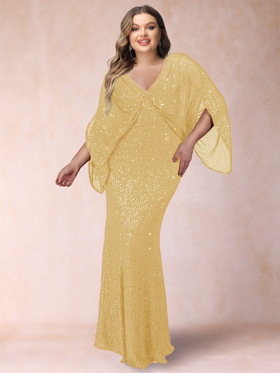 Sheath/Column V-Neck Floor-Length Ruched Plus Size Mother of the Bride Dresses