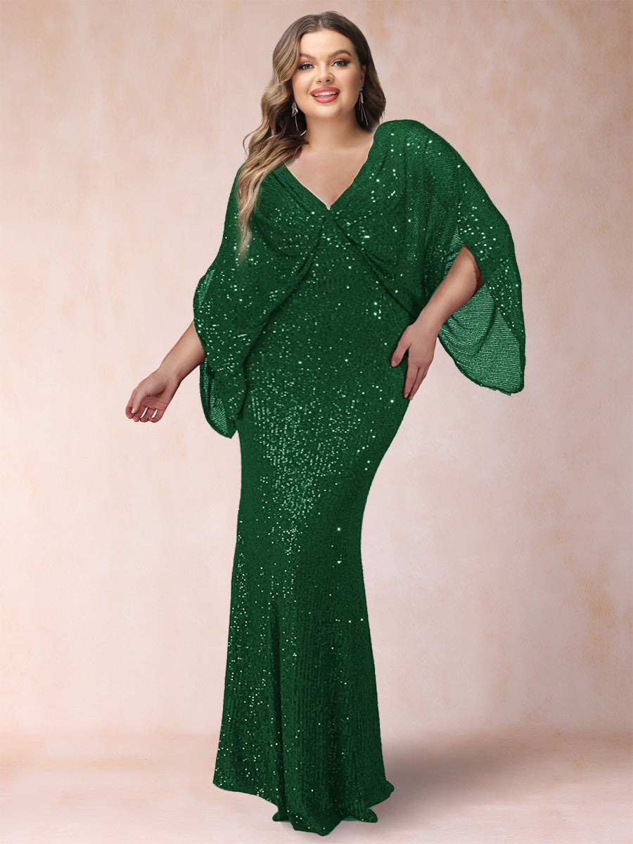 Sheath/Column V-Neck Floor-Length Ruched Plus Size Mother of the Bride Dresses