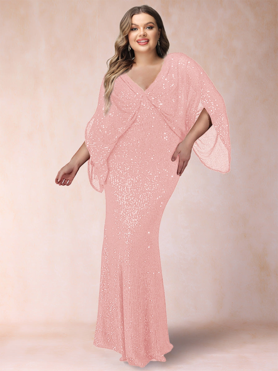Sheath/Column V-Neck Floor-Length Ruched Plus Size Mother of the Bride Dresses