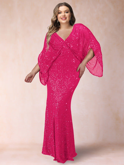 Sheath/Column V-Neck Floor-Length Ruched Plus Size Mother of the Bride Dresses
