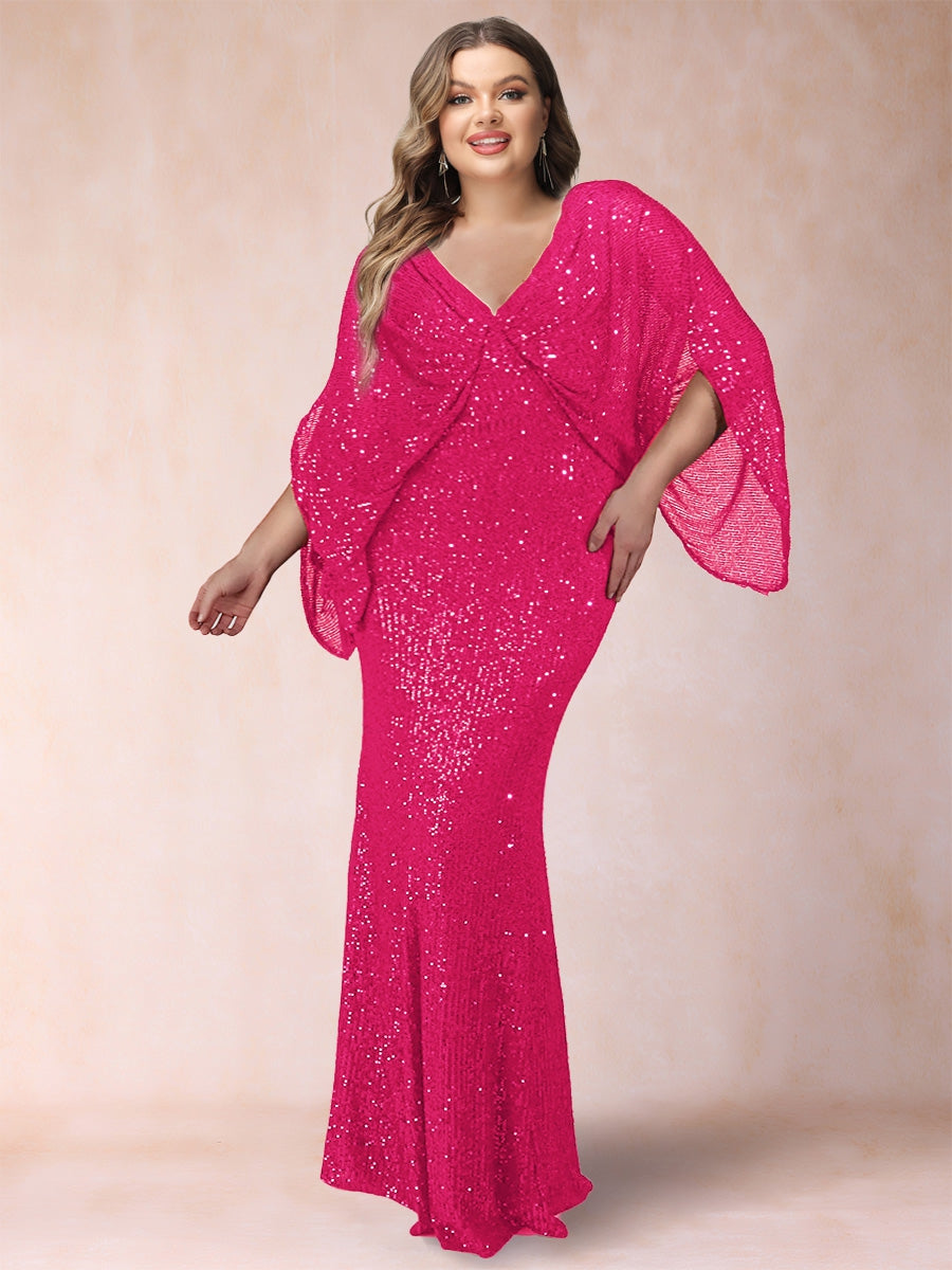 Sheath/Column V-Neck Floor-Length Ruched Plus Size Mother of the Bride Dresses