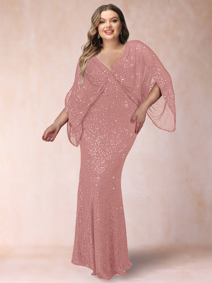 Sheath/Column V-Neck Floor-Length Ruched Plus Size Mother of the Bride Dresses
