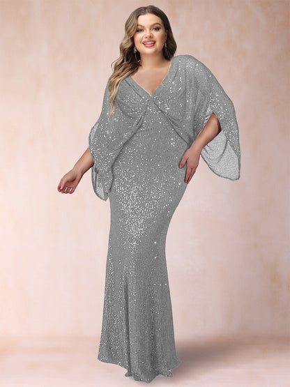 Sheath/Column V-Neck Floor-Length Ruched Plus Size Mother of the Bride Dresses