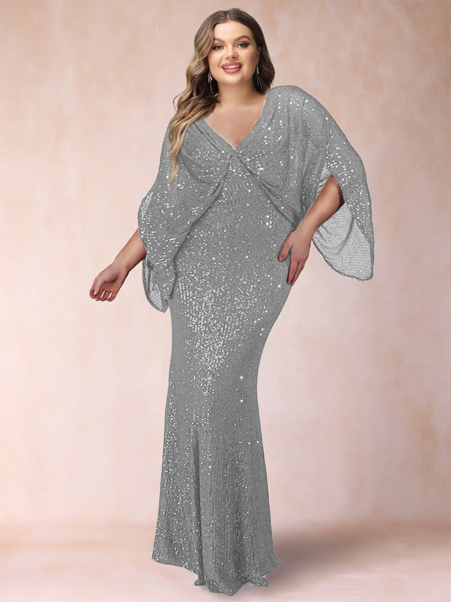 Sheath/Column V-Neck Floor-Length Ruched Plus Size Mother of the Bride Dresses