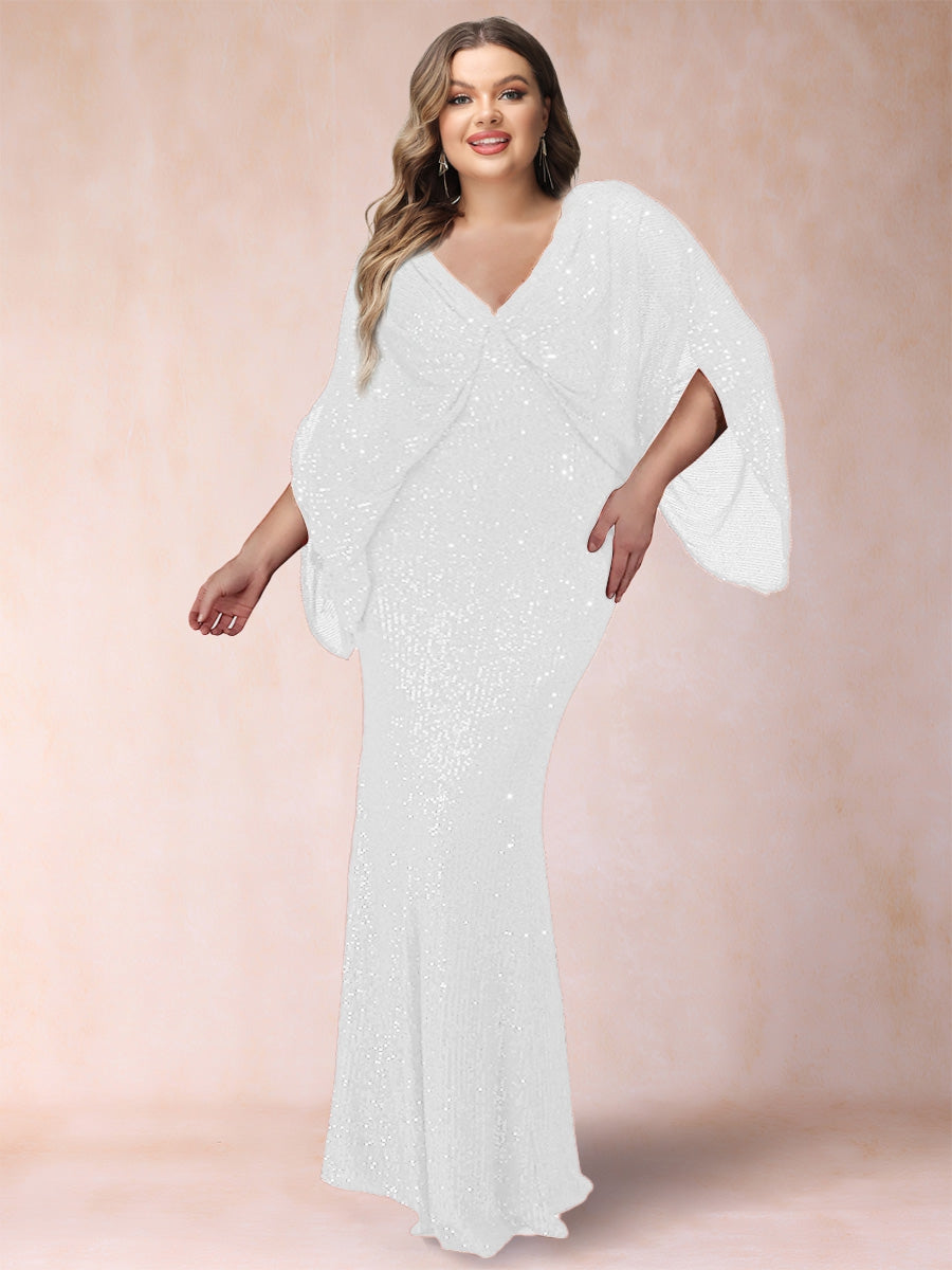 Sheath/Column V-Neck Floor-Length Ruched Plus Size Mother of the Bride Dresses