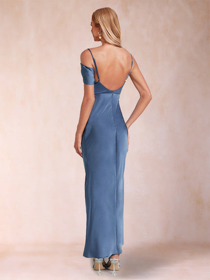 Sheath/Column Spaghetti Straps Sleeveless Ruched Ankle-Length Evening Dresses
