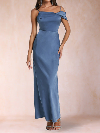 Sheath/Column Spaghetti Straps Sleeveless Ruched Ankle-Length Evening Dresses