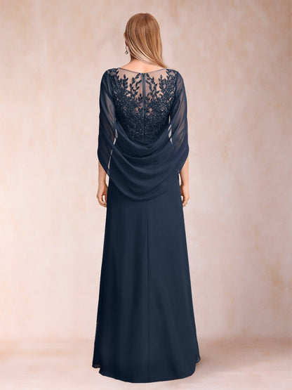 A-Line/Princess Scoop Floor-Length Mother of the Bride Dresses with Appliques & Ruffles