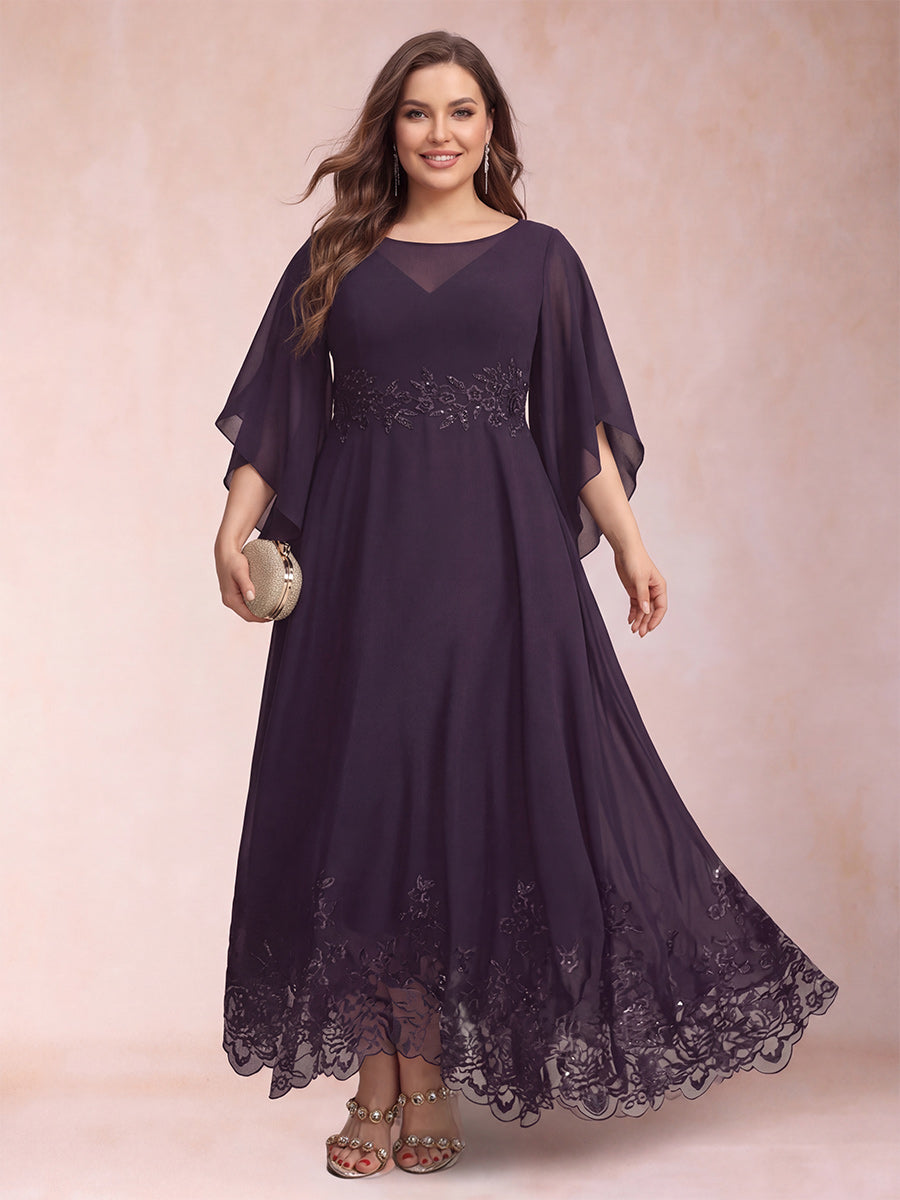 A-Line/Princess Scoop 3/4 Sleeves Ankle-Length Plus Size Mother of the Bride Dresses with Appliques