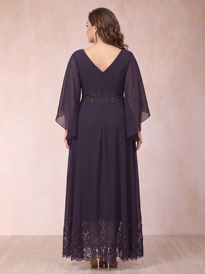 A-Line/Princess Scoop 3/4 Sleeves Ankle-Length Plus Size Mother of the Bride Dresses with Appliques