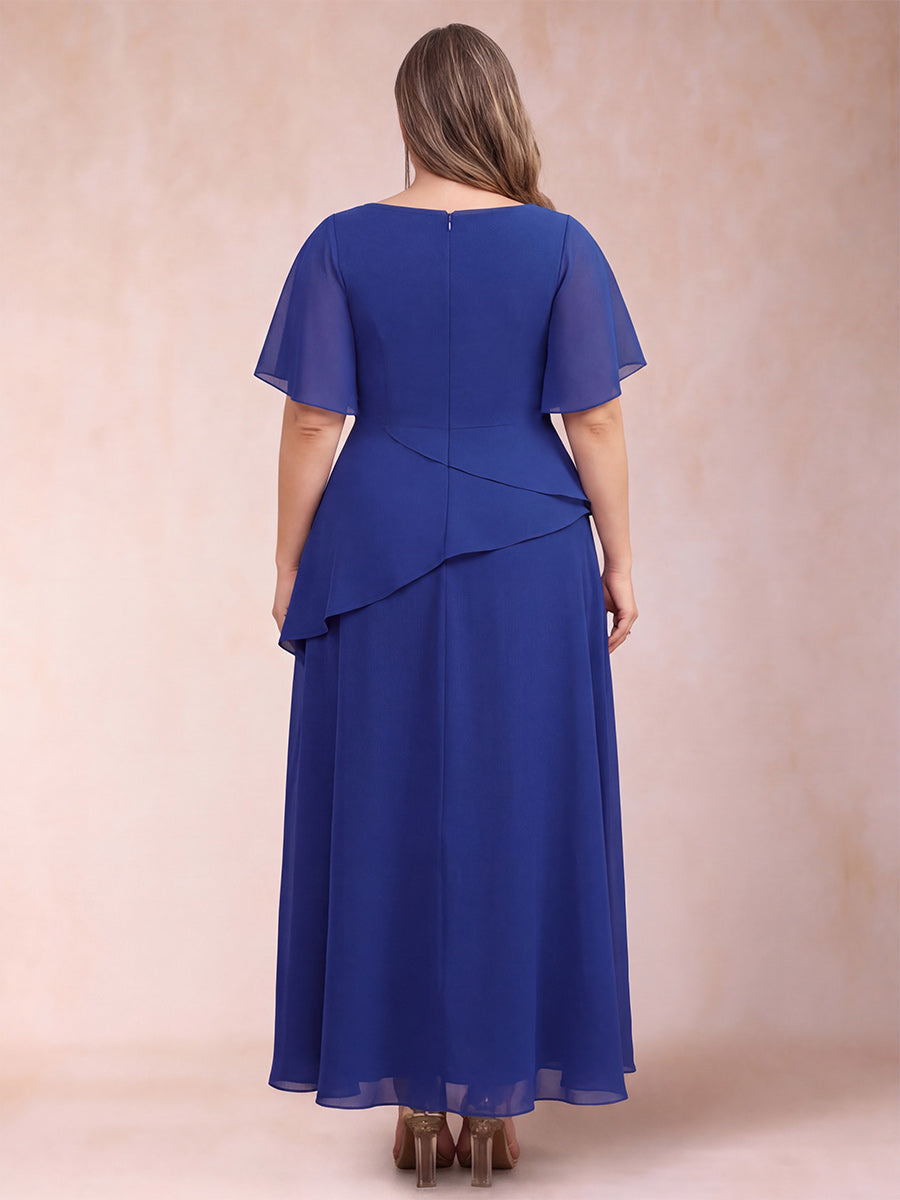 A-Line/Princess Scoop Half Sleeves Ankle-Length Plus Size Mother of the Bride Dresses with Rhinestone