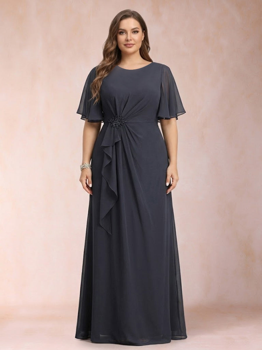 A-Line/Princess Scoop Black Chiffon Plus Size Mother of the Bride Dresses with Appliques & Ruffles