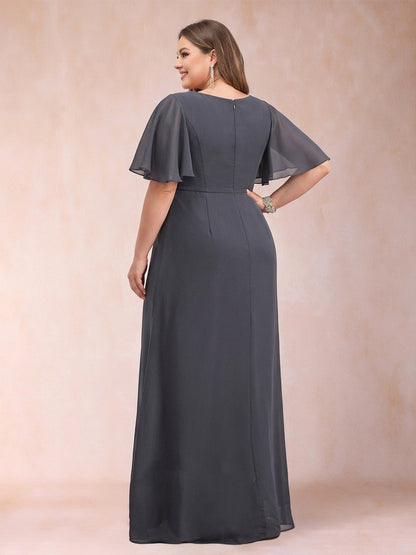 A-Line/Princess Scoop Black Chiffon Plus Size Mother of the Bride Dresses with Appliques & Ruffles