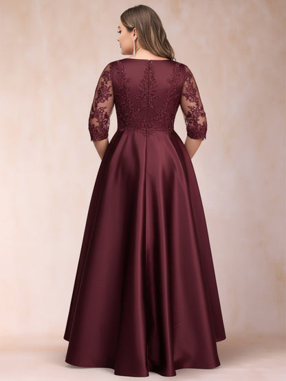 A-Line/Princess V-Neck 3/4 Sleeves Asymmetrical Plus Size Mother of the Bride Dresses with Appliques