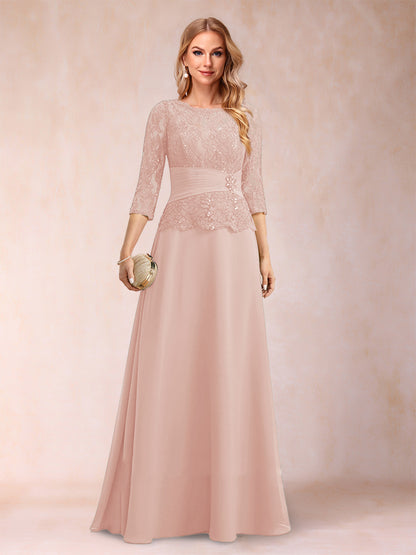 Sparkly A-Line/Princess Scoop Ruched Mother of the Bride Dresses with Appliques & Rhinestone