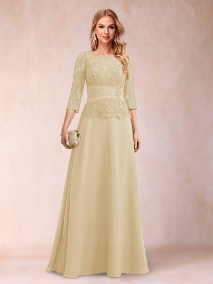 Sparkly A-Line/Princess Scoop Ruched Mother of the Bride Dresses with Appliques & Rhinestone
