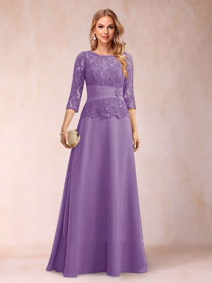 Sparkly A-Line/Princess Scoop Ruched Mother of the Bride Dresses with Appliques & Rhinestone