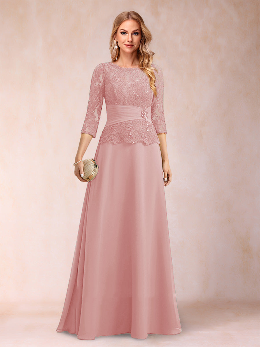 Sparkly A-Line/Princess Scoop Ruched Mother of the Bride Dresses with Appliques & Rhinestone