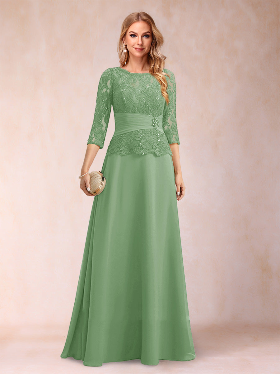 Sparkly A-Line/Princess Scoop Ruched Mother of the Bride Dresses with Appliques & Rhinestone