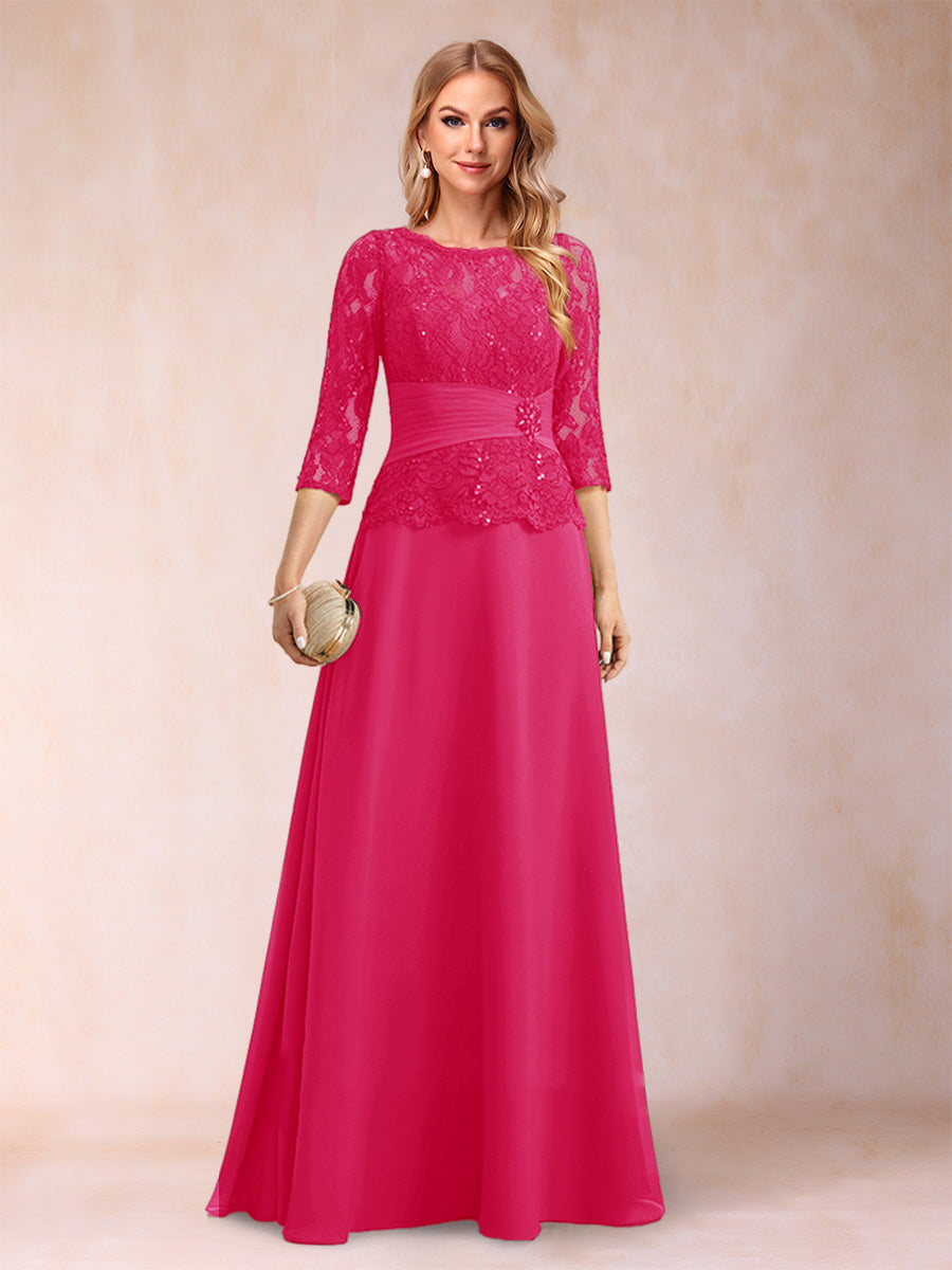Sparkly A-Line/Princess Scoop Ruched Mother of the Bride Dresses with Appliques & Rhinestone