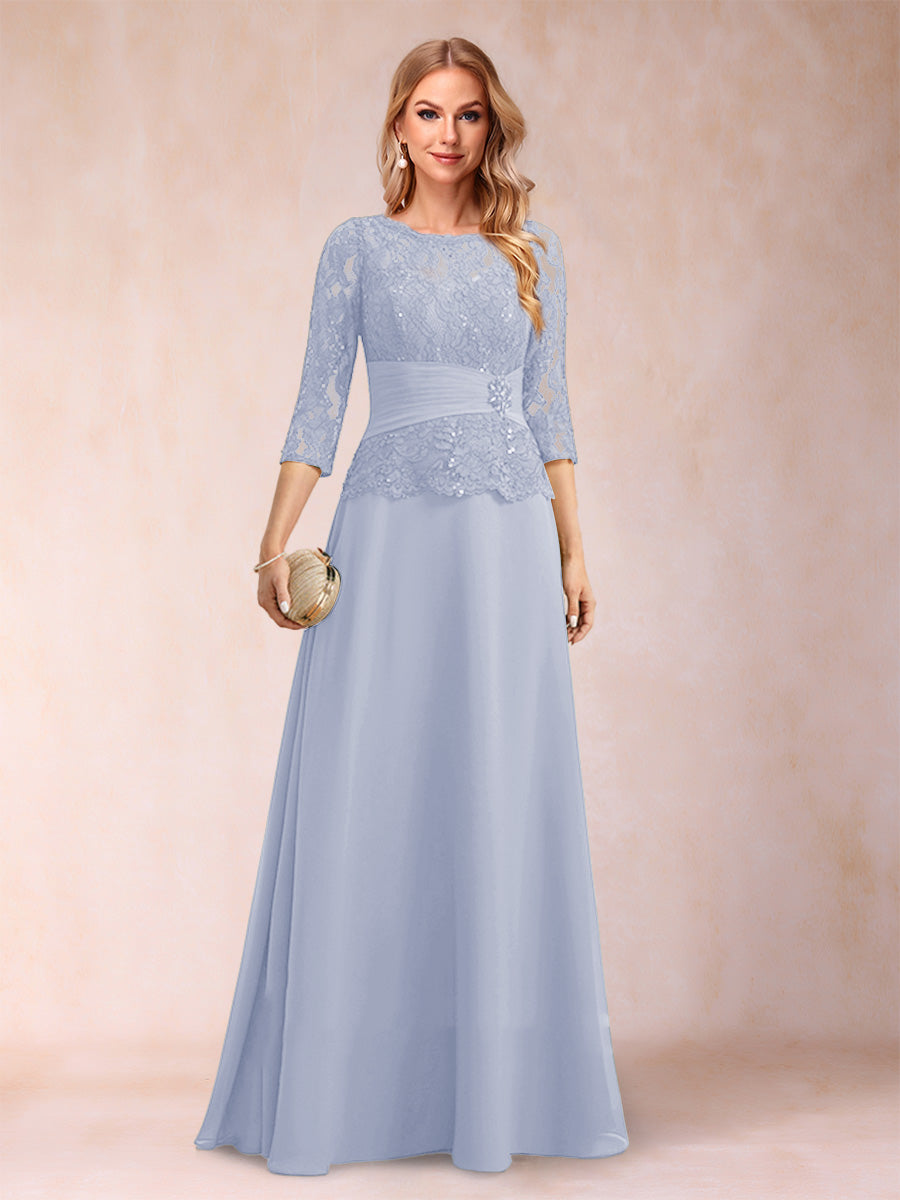 Sparkly A-Line/Princess Scoop Ruched Mother of the Bride Dresses with Appliques & Rhinestone